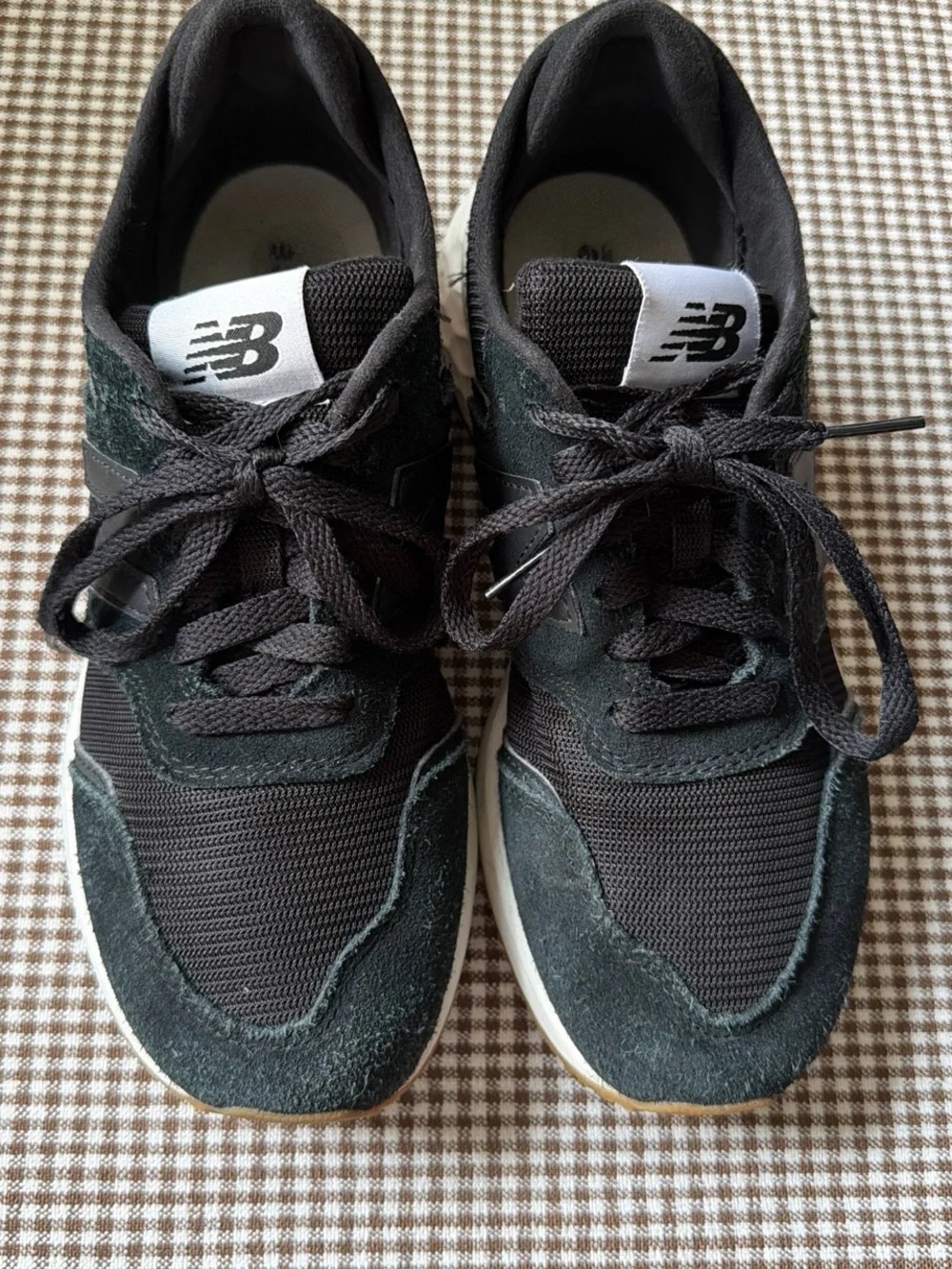 New Balance Black and Gum Suede Mesh Sneakers